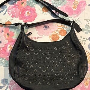 Coach Black Floral Cutout Shoulder Bag